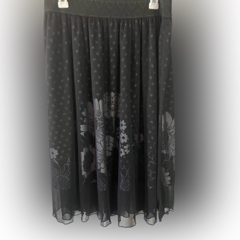 Black and White Floral Midi Skirt Sheer Layers